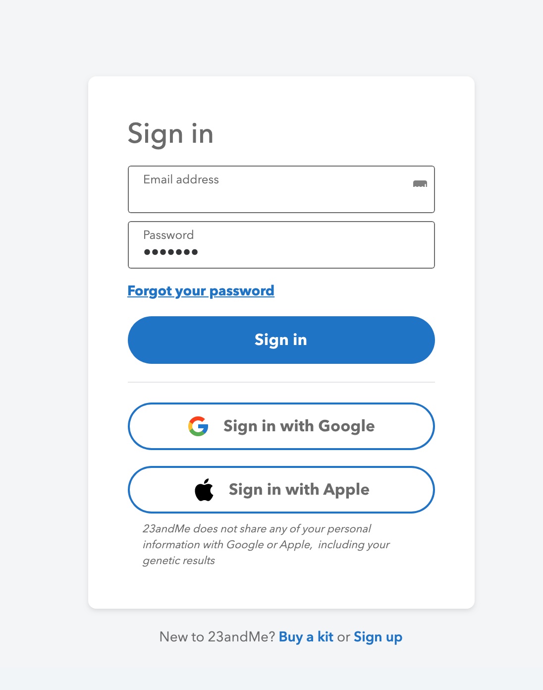 Sign in button on 23andMe 