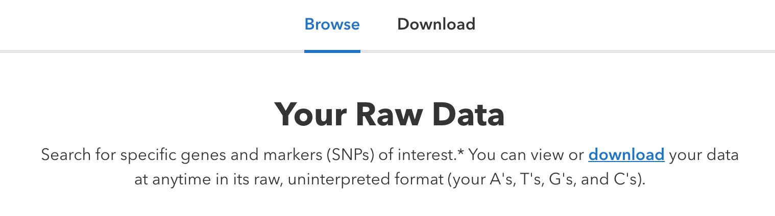 screenshot of the download raw data button on 23andme