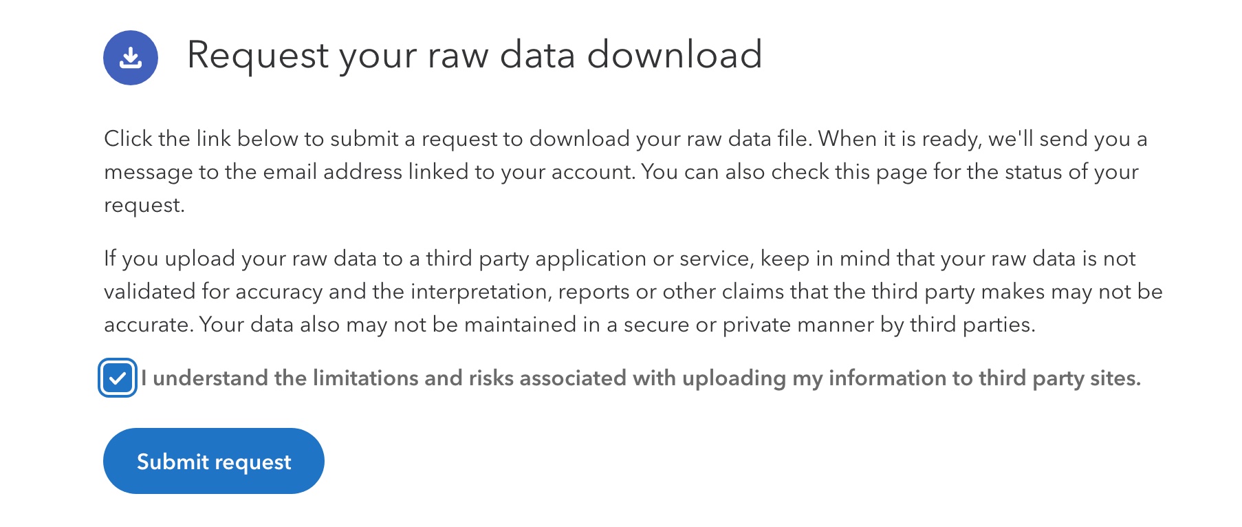screenshot of how to request your raw data on 23andme